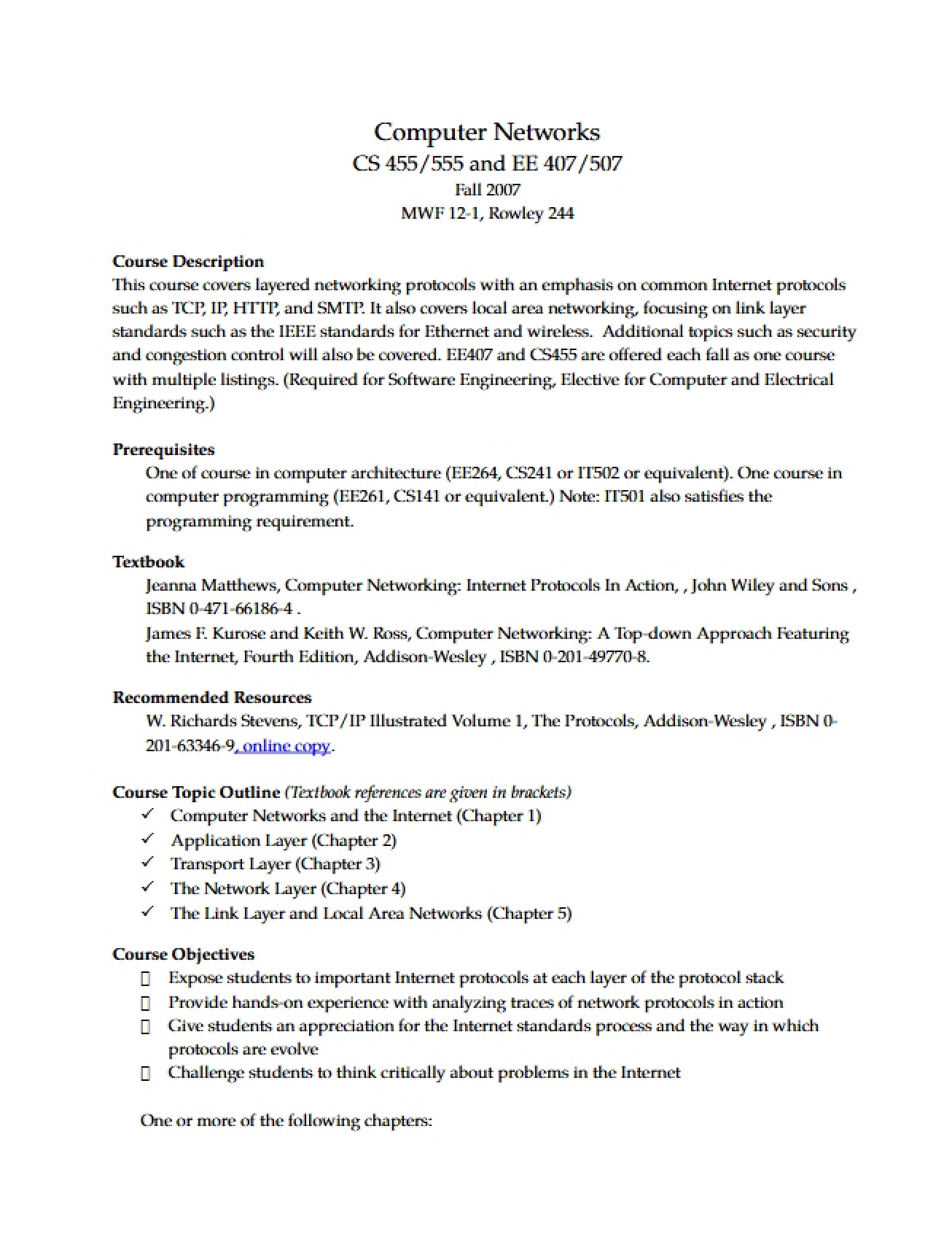 Computer Networks Syllabus