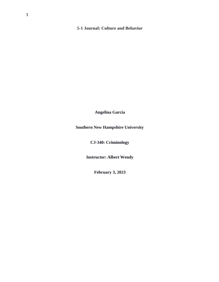 Culture and Behavior - 5-1 Journal