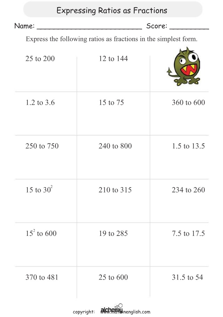 Year 6 Maths Worksheet Set 3 - Ratios as Fractions