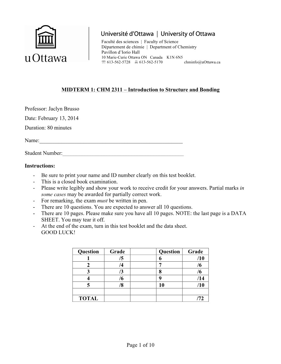 CHM2311 Midterm 1 Final Set
