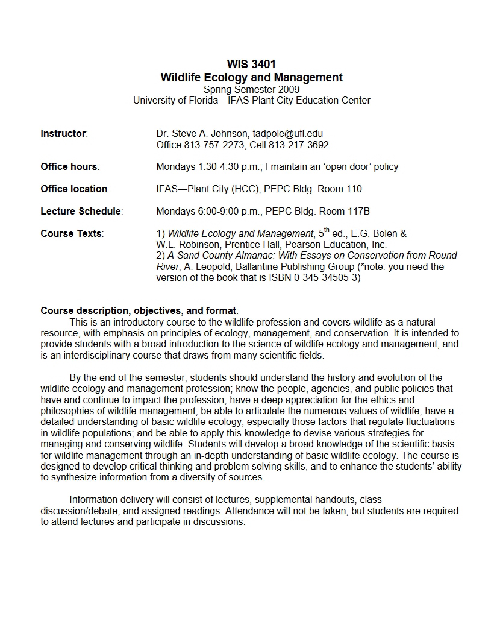 Management and Ecology of Wildlife
