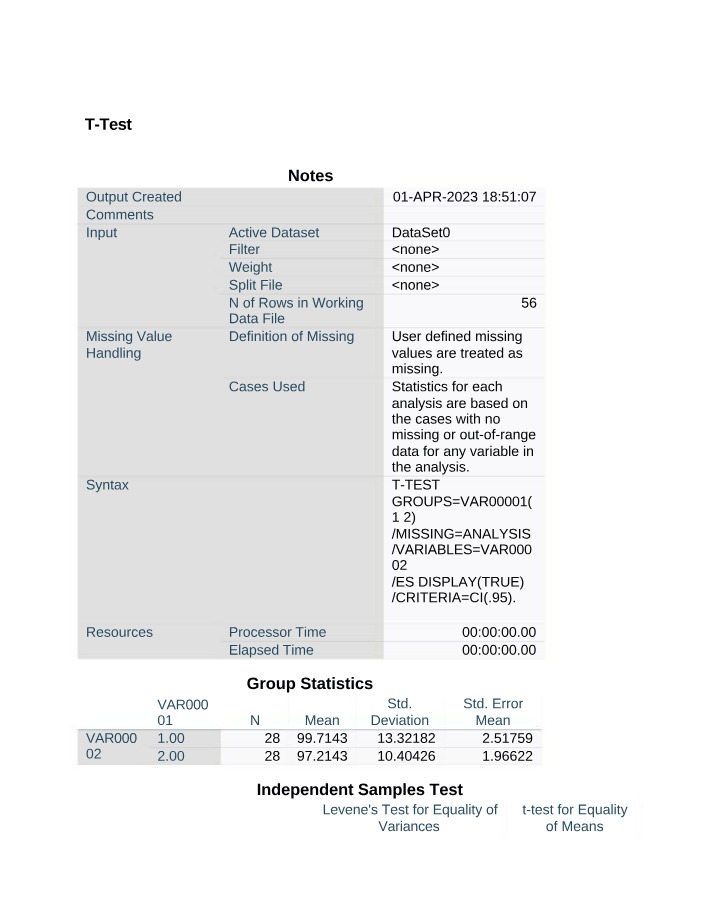 Analysis of T-Test and Missing Value Handling