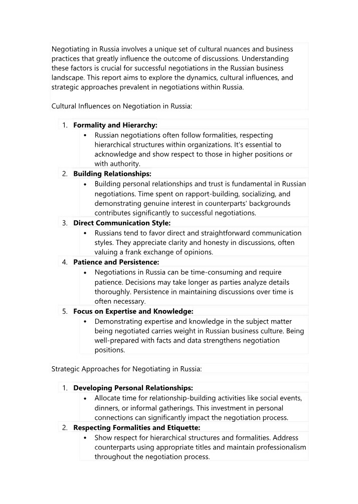 Successful Negotiations - Cultural Influences and Strategies