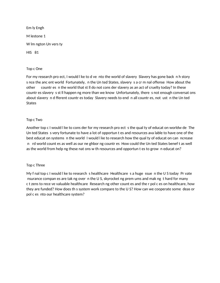 Research Topic for Week 1 - HIS 381