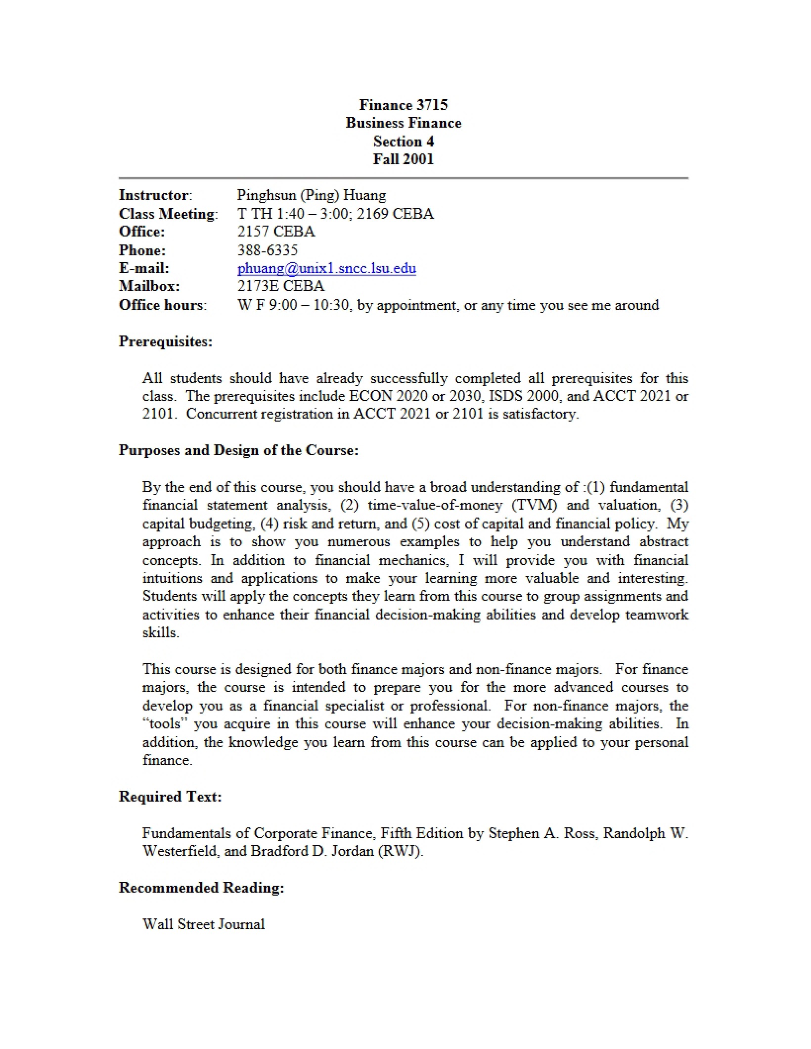 Business Finance Syllabus
