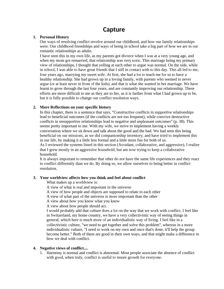 Personal History of Conflict Resolution