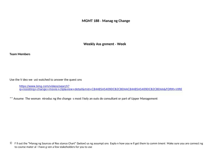 Weekly Assignment 4 - Managing Change