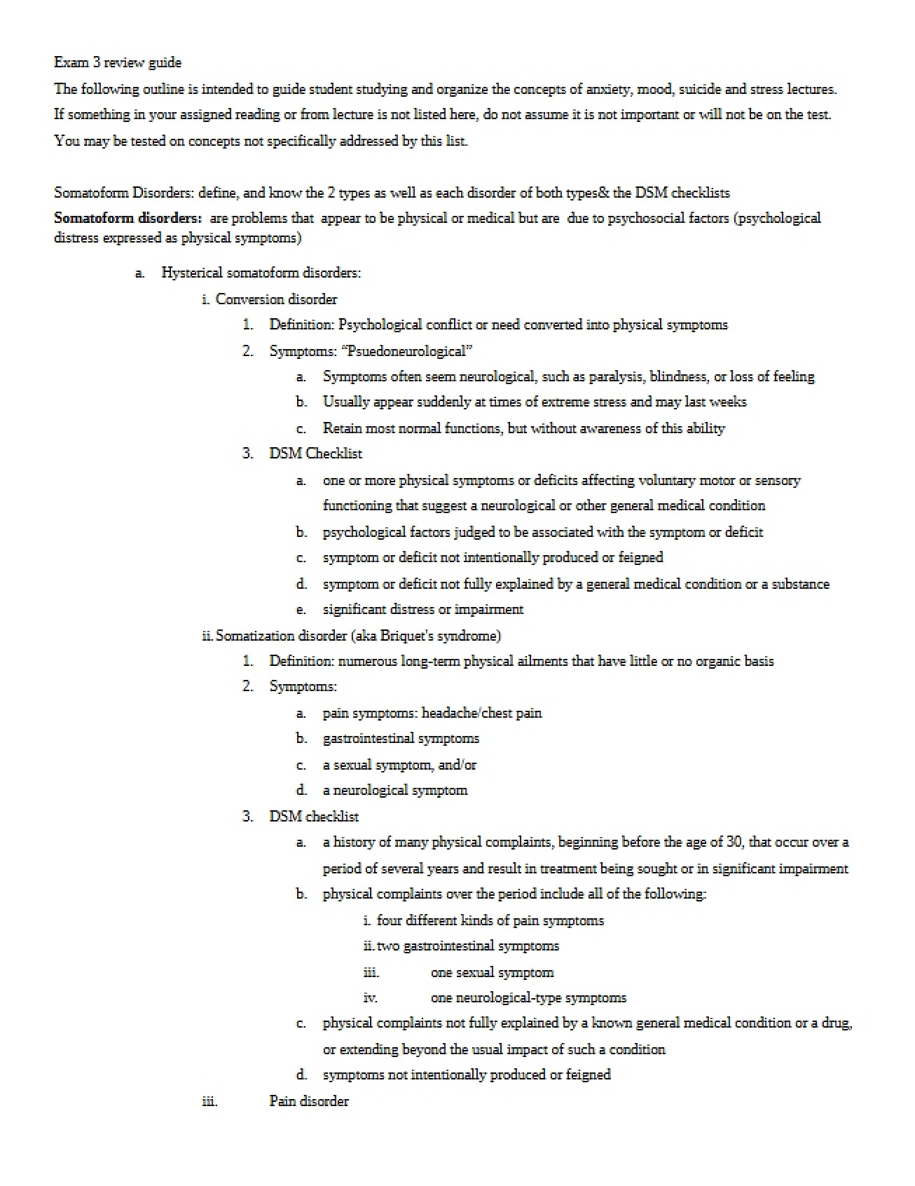 Third Exam Preparation Guide for Abnormal Psychology