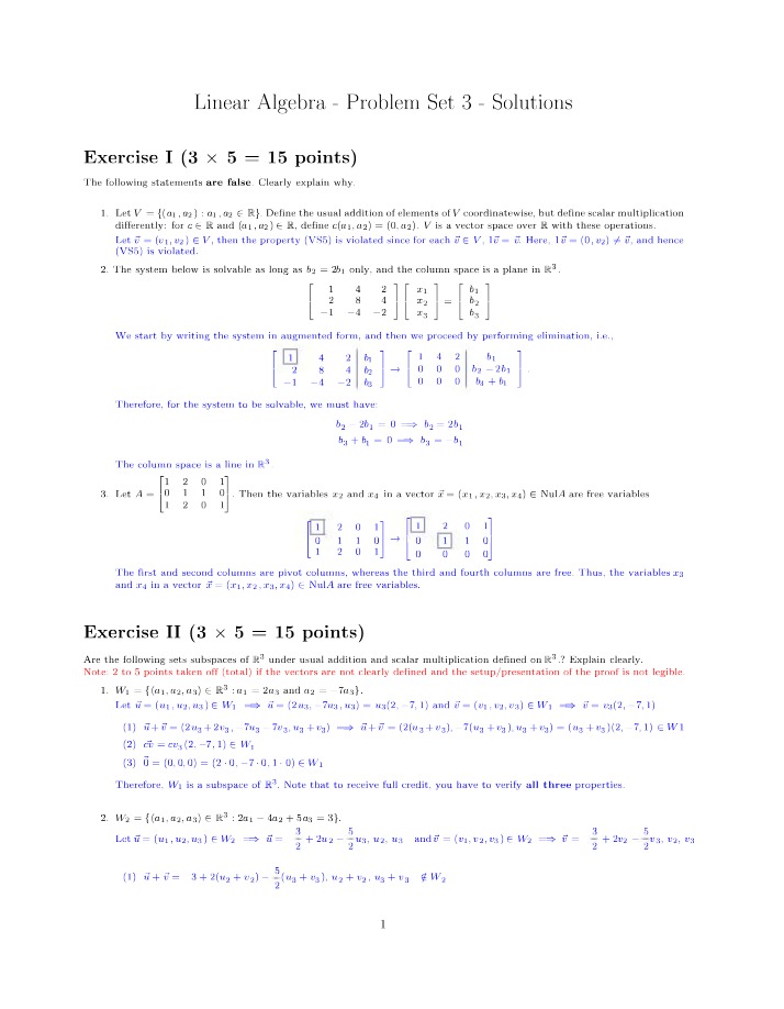 Solutions to Linear Algebra Problem Set 3