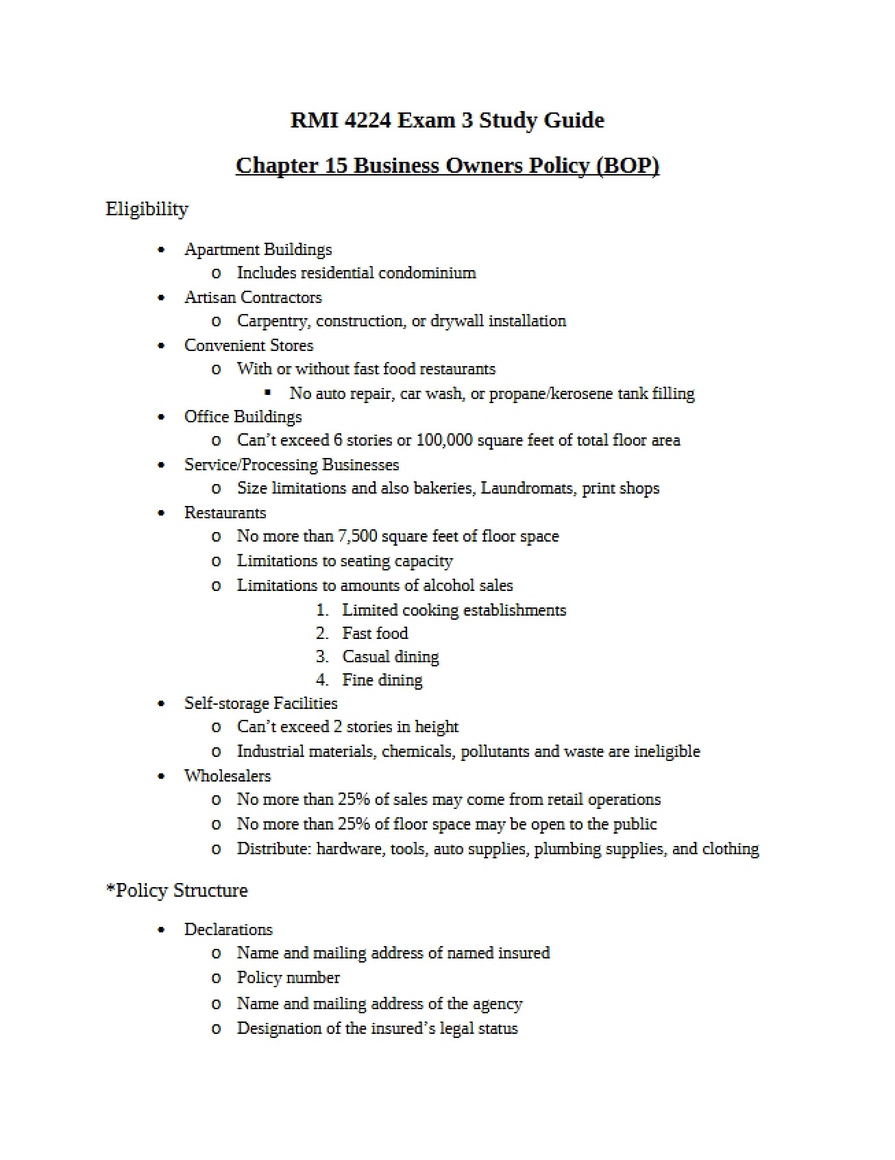 Study Guide for Third Exam