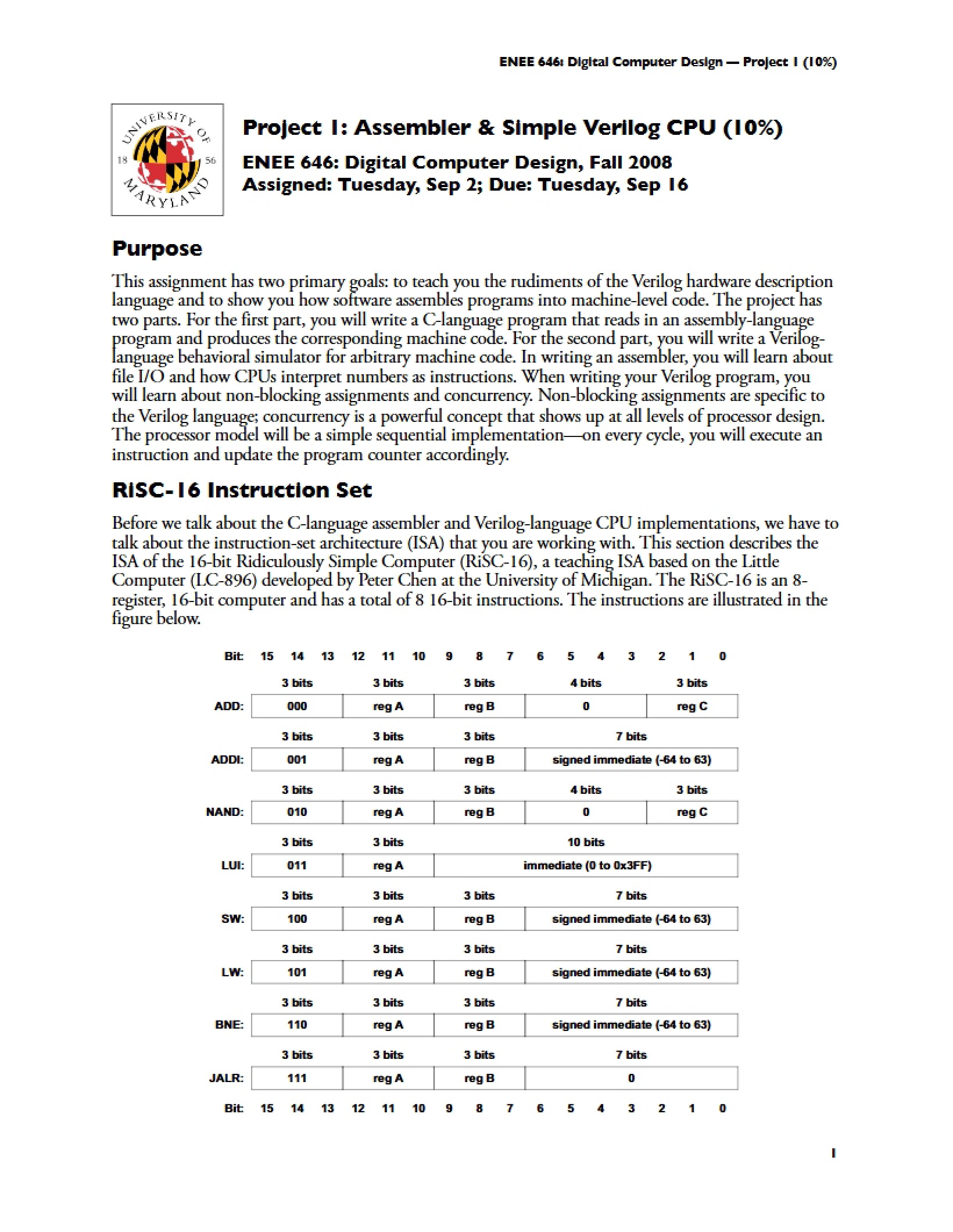 Assembler & Verilog CPU (Project 1)