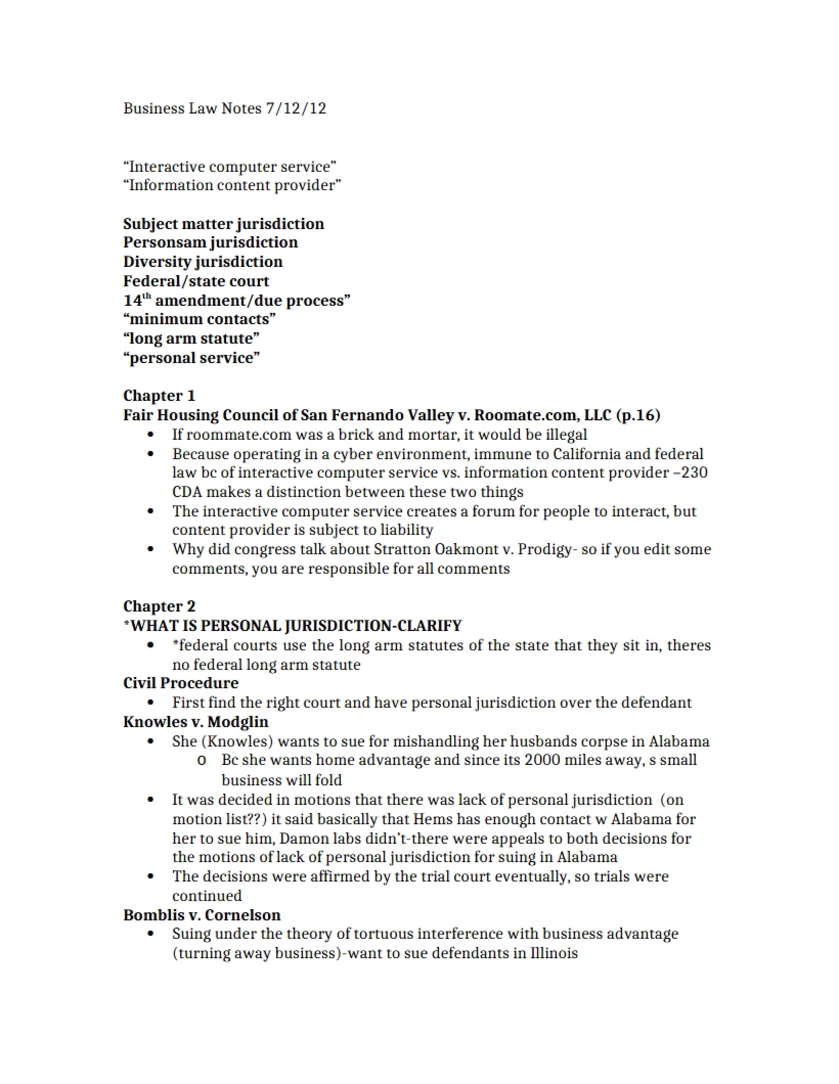Lecture Notes for Business Law