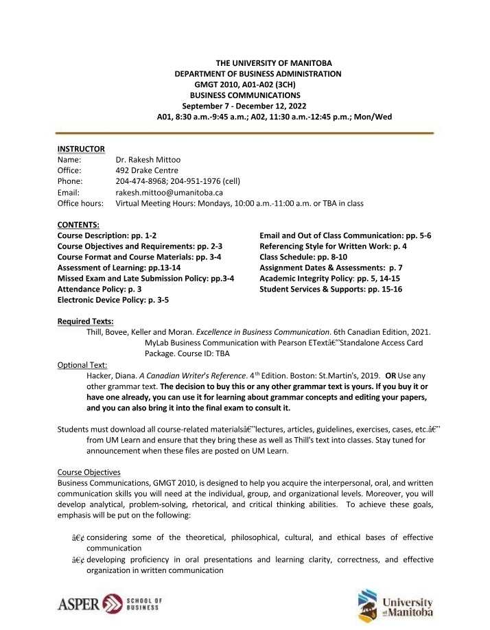 Business Communications - Objectives and Requirements
