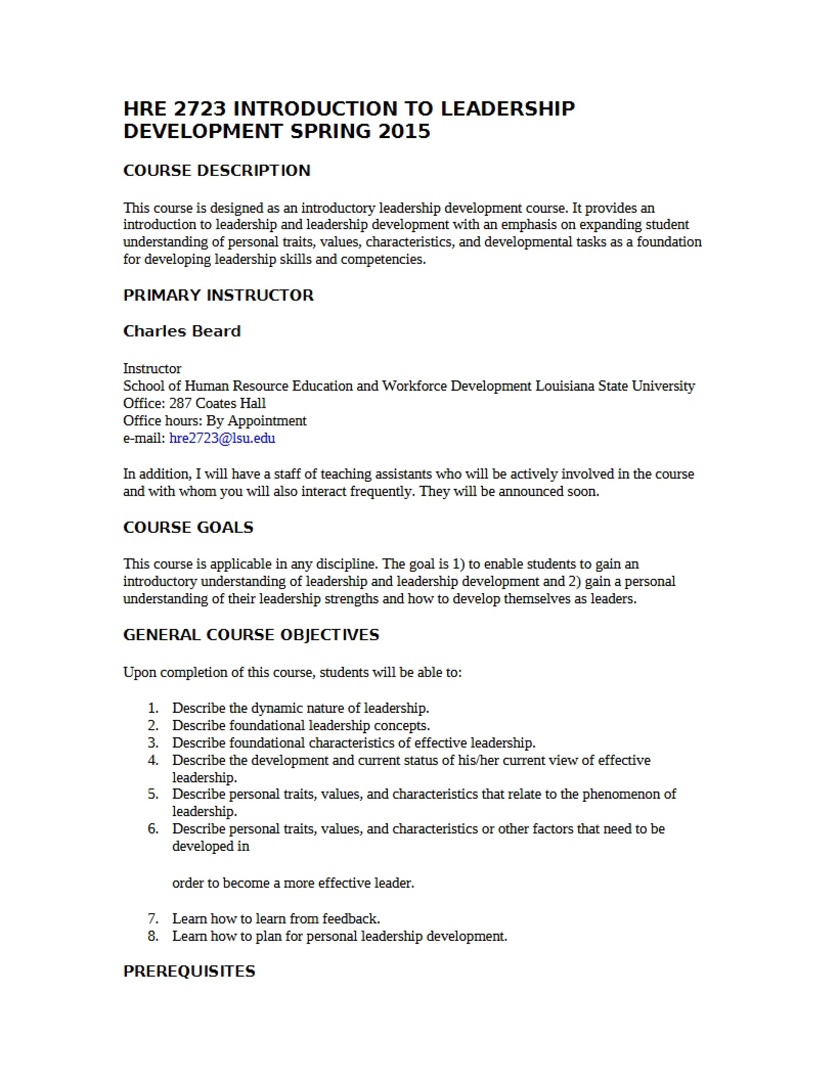 Leadership Development Syllabus