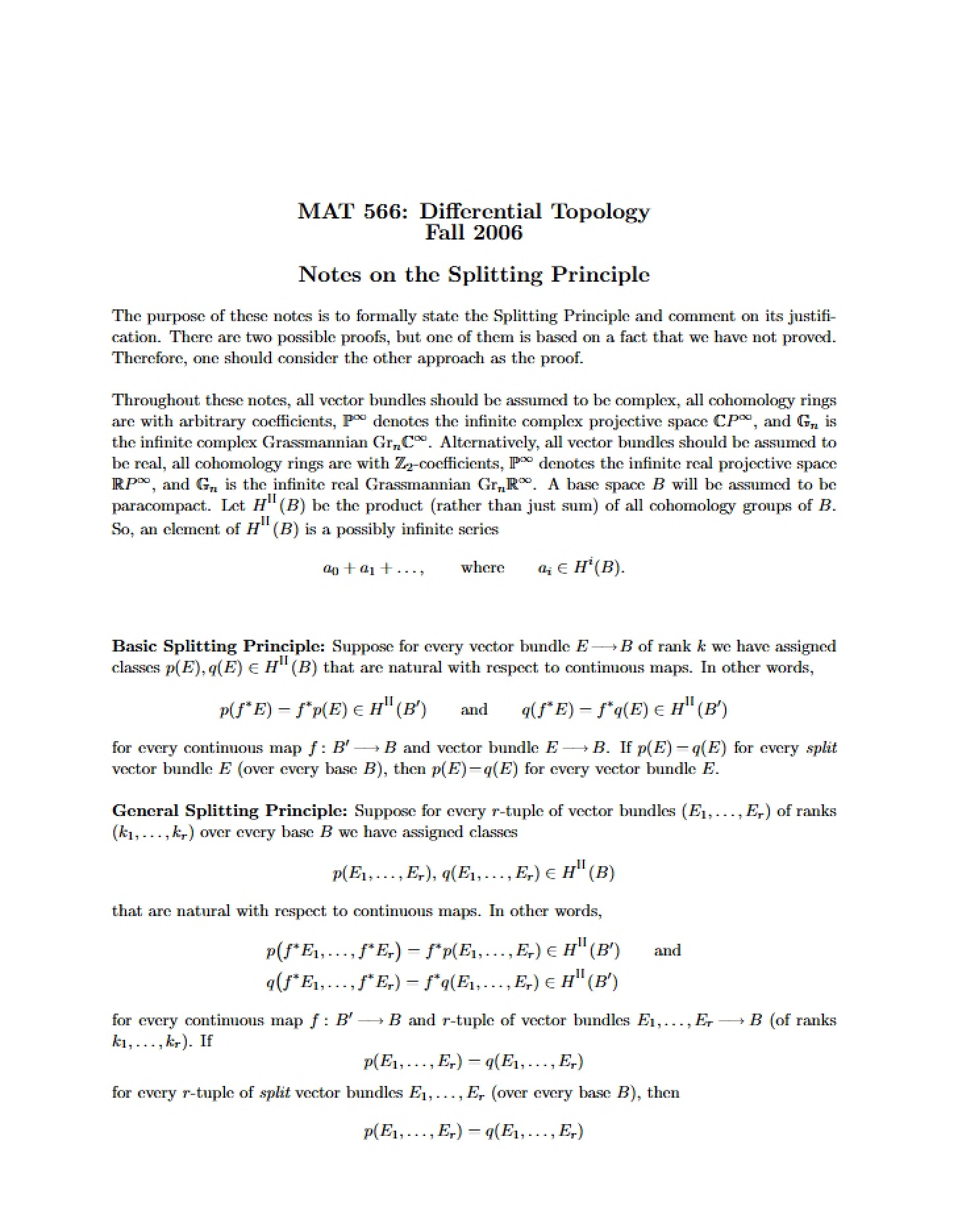 Splitting Principle Notes