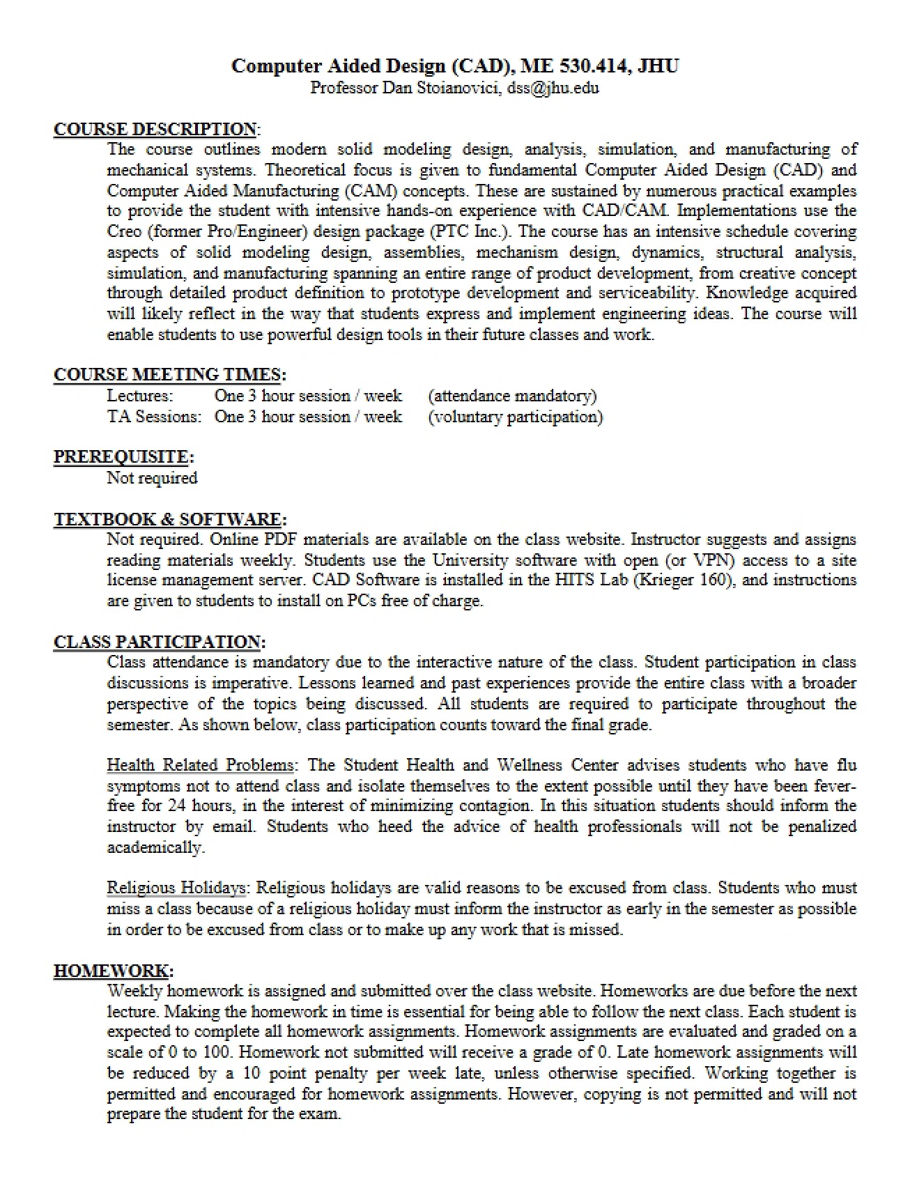 Computer Aided Design Syllabus