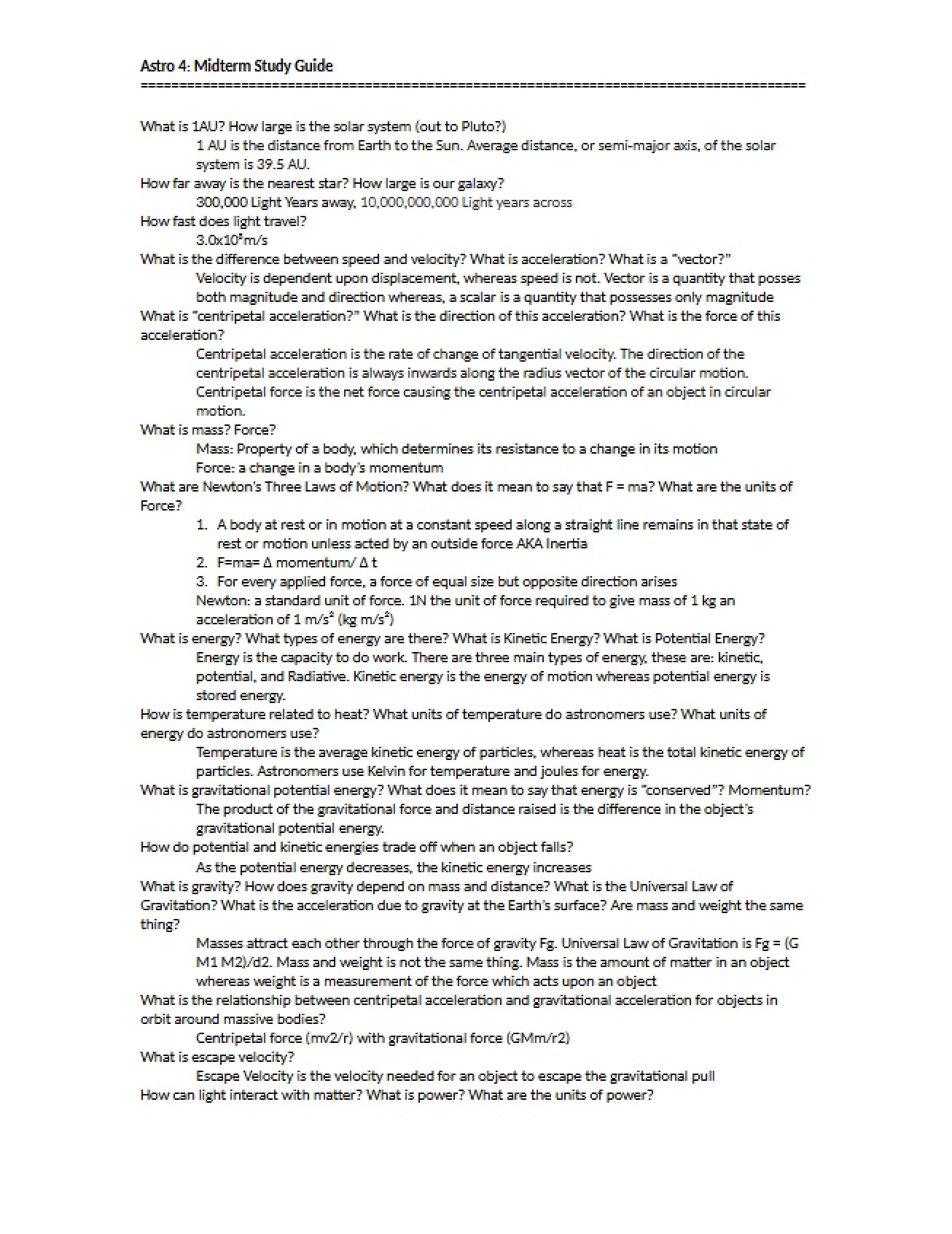 Astro 4 Study Guide - 5 Pages