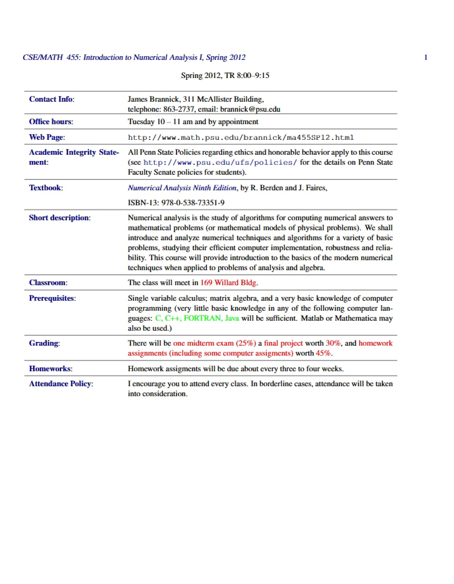 Analysis Numerical I