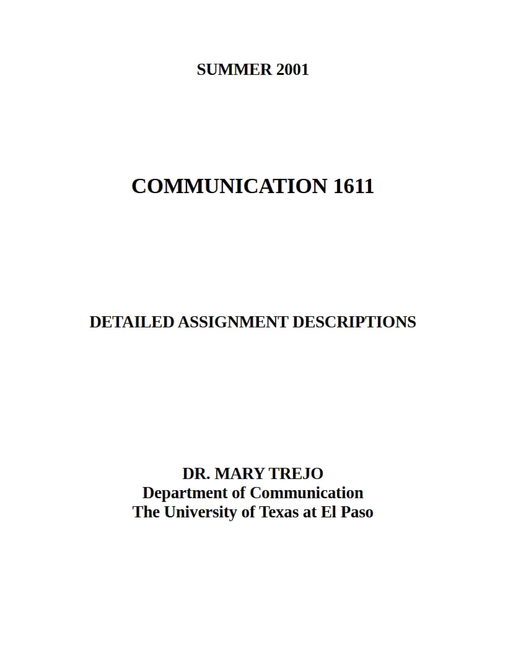 Detailed Descriptions of Assignments for Communication 1611