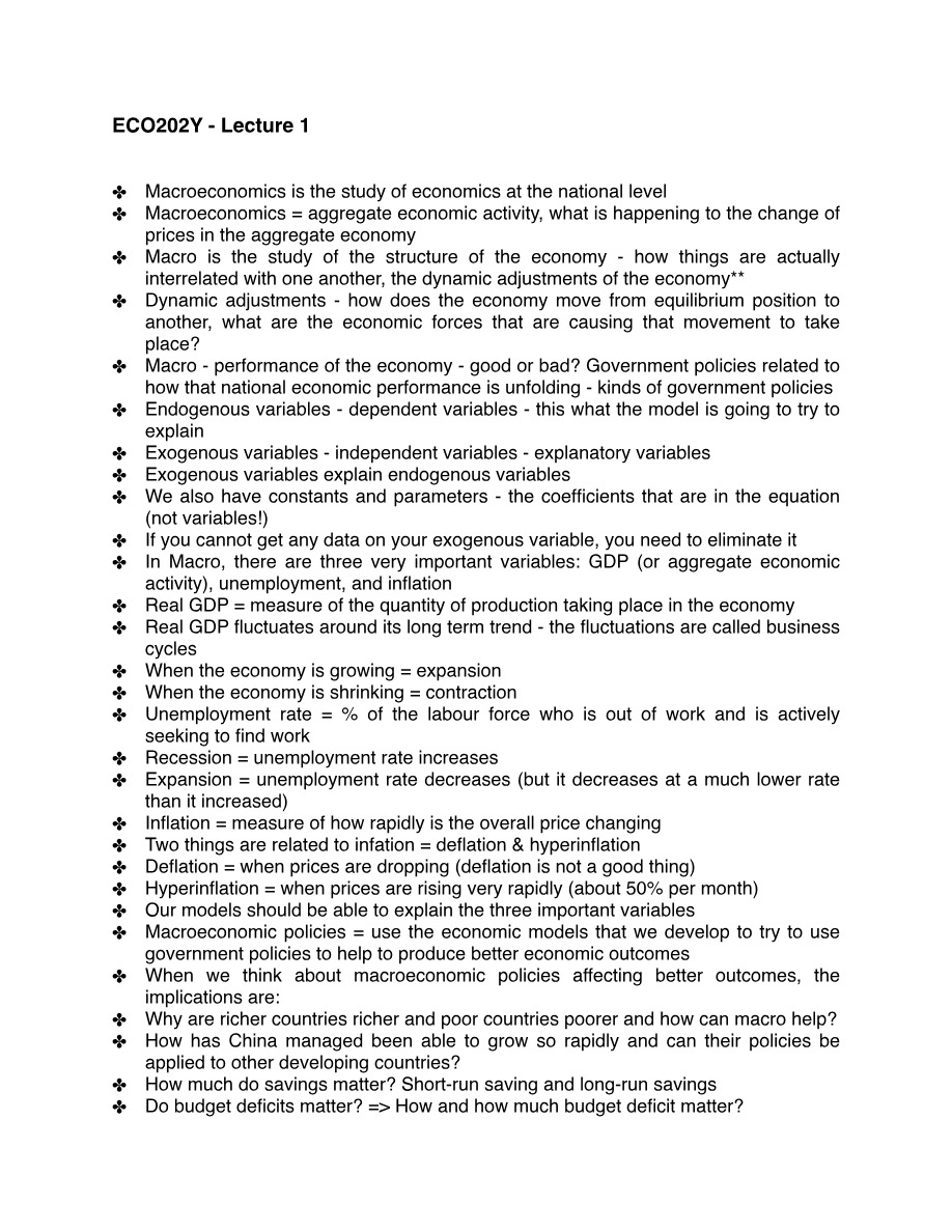 Lecture 1 - ECO202Y