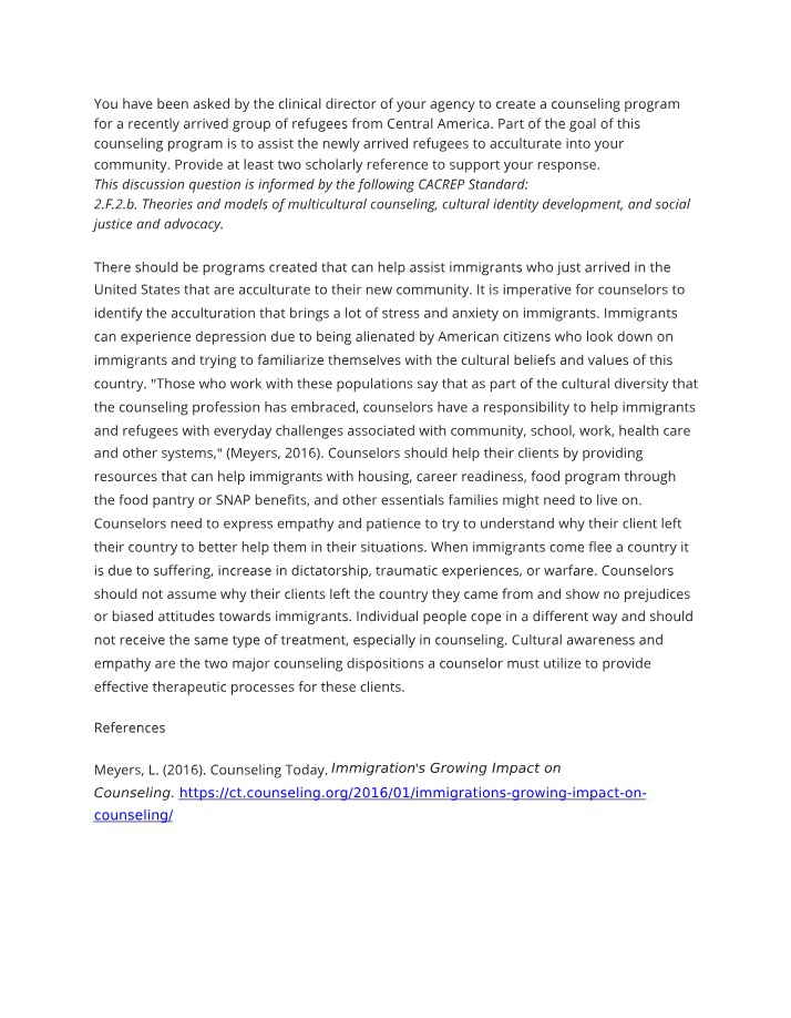 Acculturation in Counseling Programs for Central American Refugees