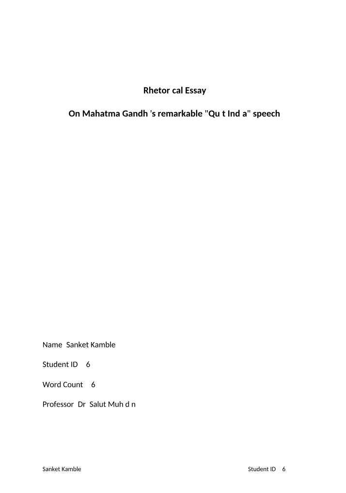 Rhetoric of Mahatma Gandhi's 'Quit India' Speech