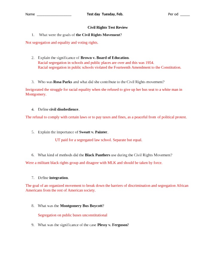 Civil Rights Movement Goals and the Significance of Brown v