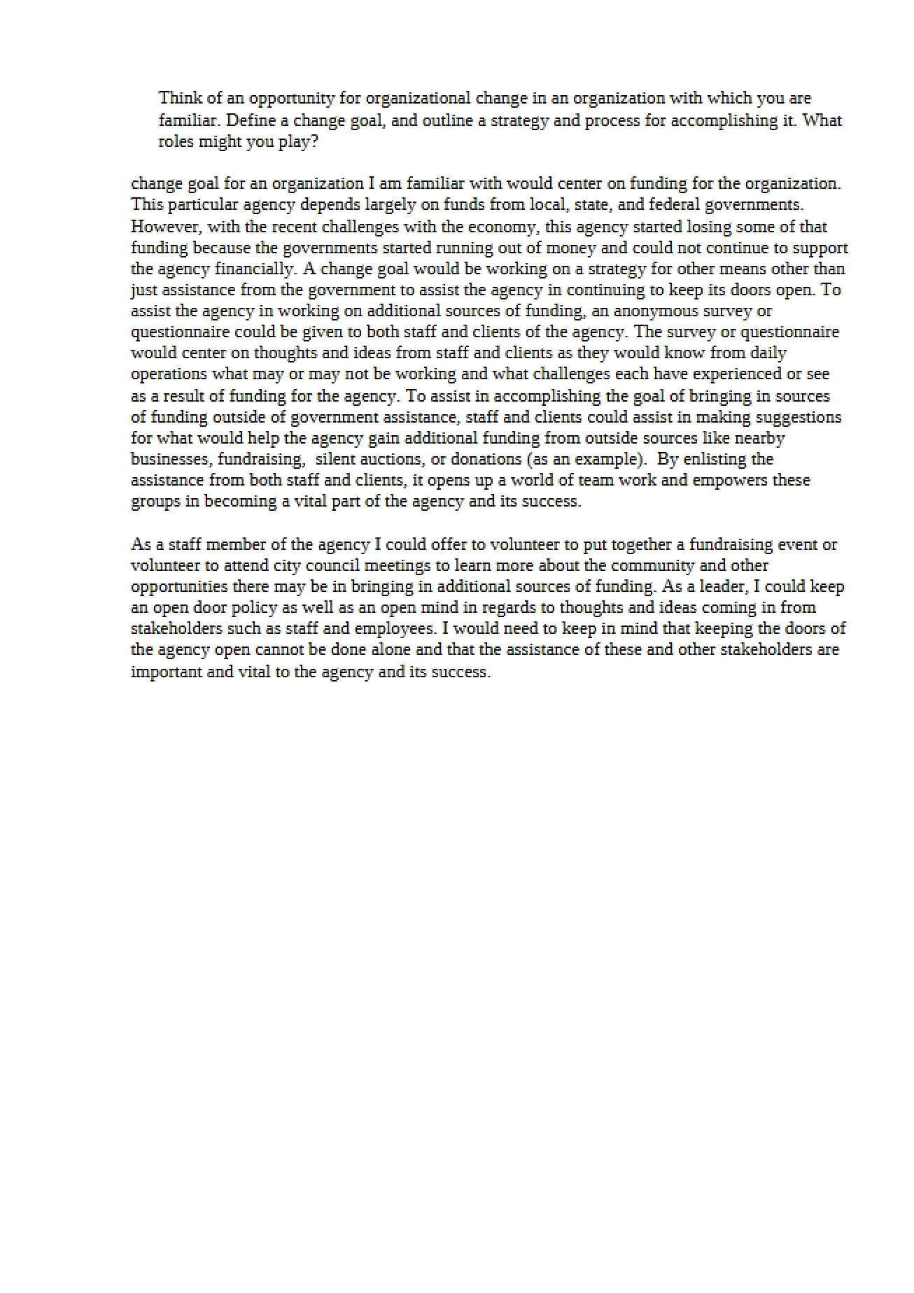 Building Community in Organizations Assignment