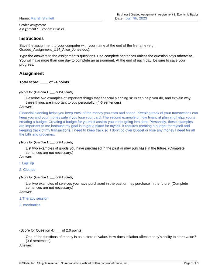 Economic Basics Assignment 1