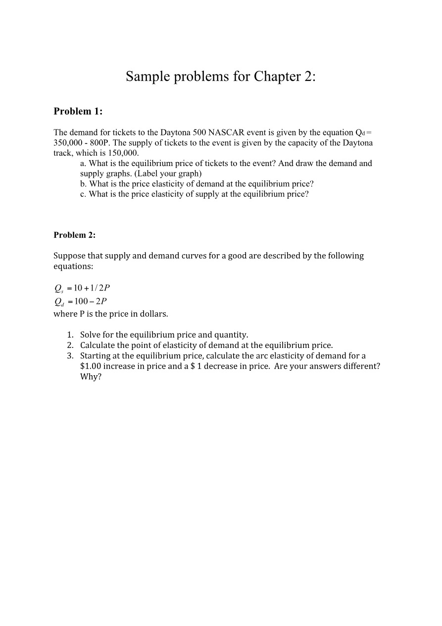 Chapter 2 Sample Problems