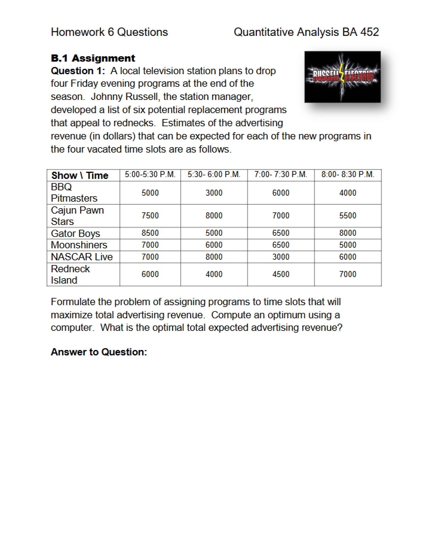 Questions for Assignment 6