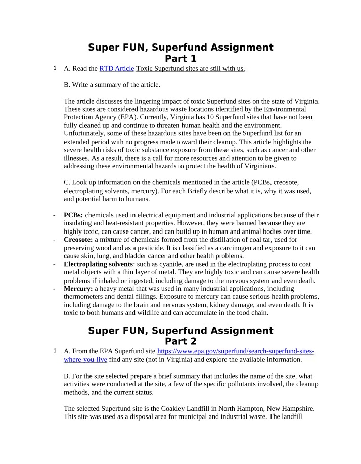 Assignment on Superfund