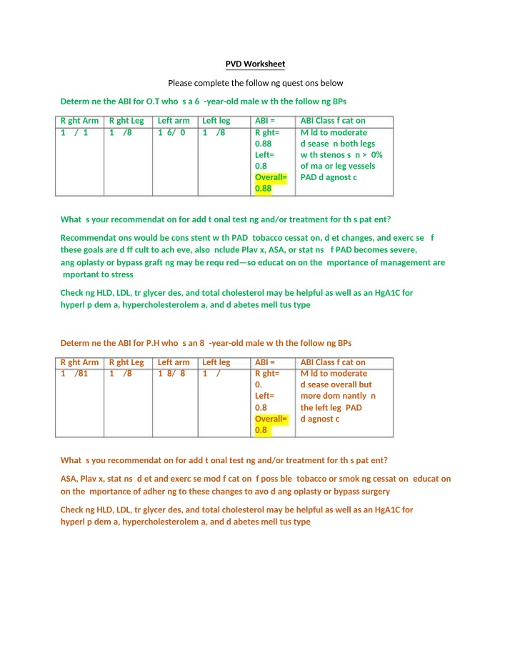 Worksheet on PVD