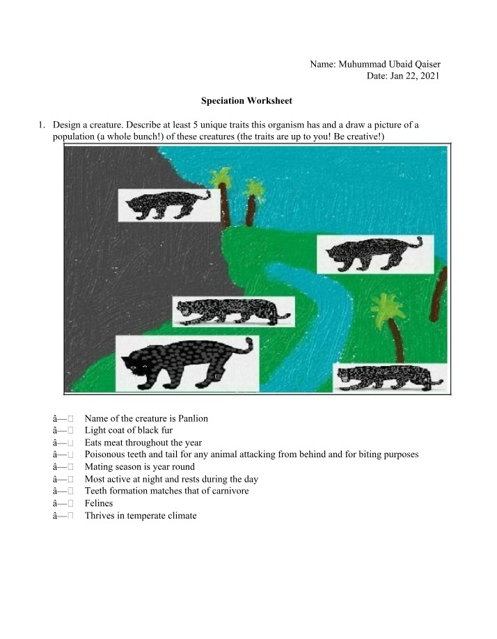 Worksheet on Speciation