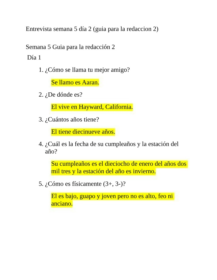 Interview a Best Friend - Spanish Exercise