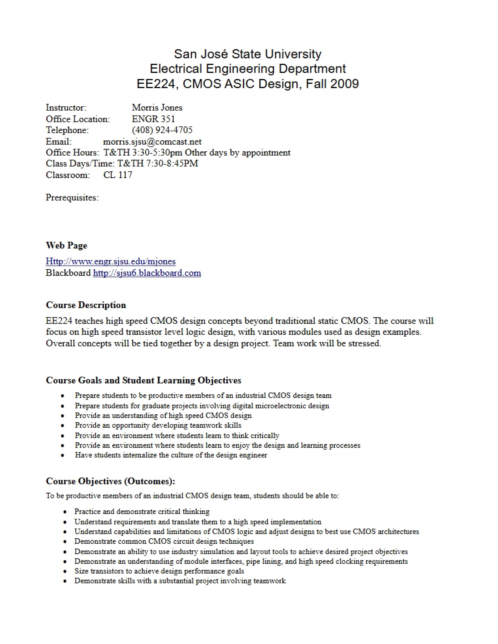 High Speed CMOS Circuits Syllabus