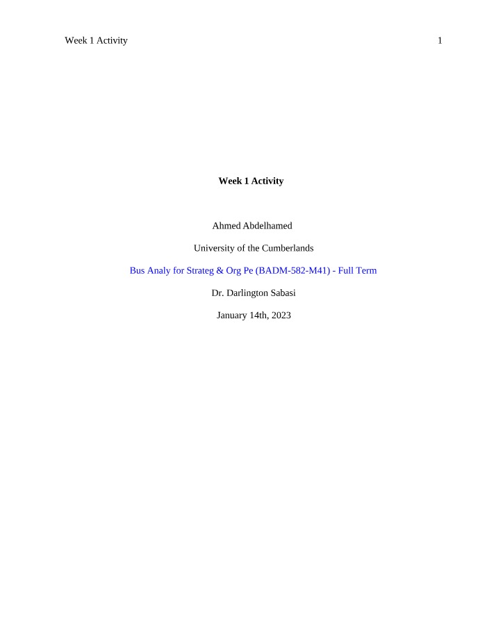Activity for Week 1