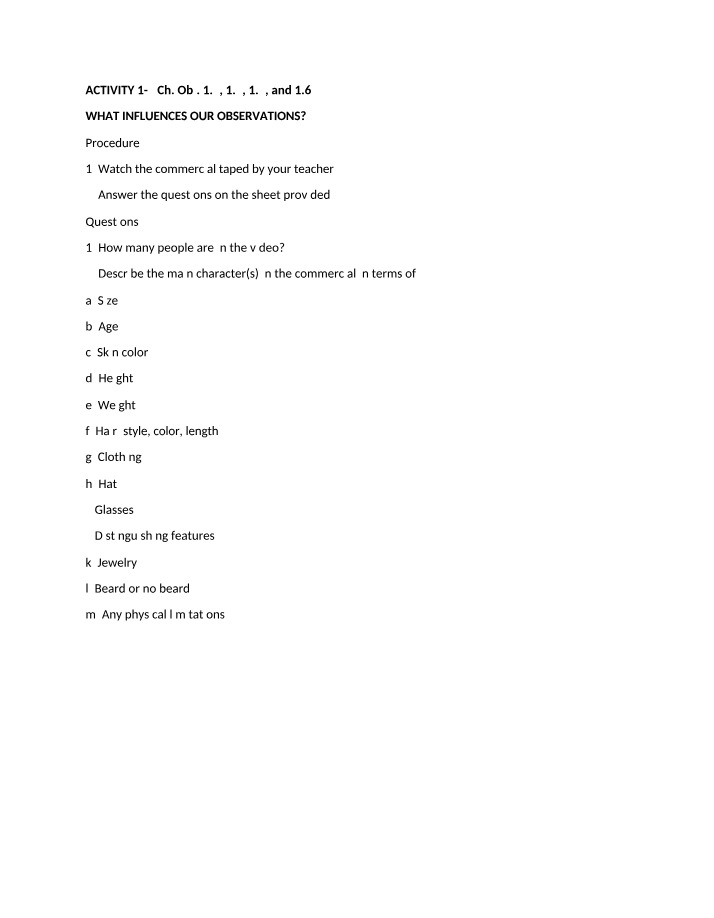What Influences Our Observations - Activity 1-3