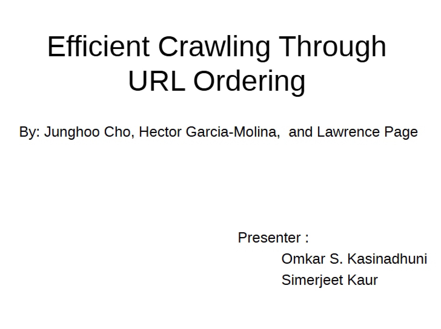URL Ordering for Efficient Crawling