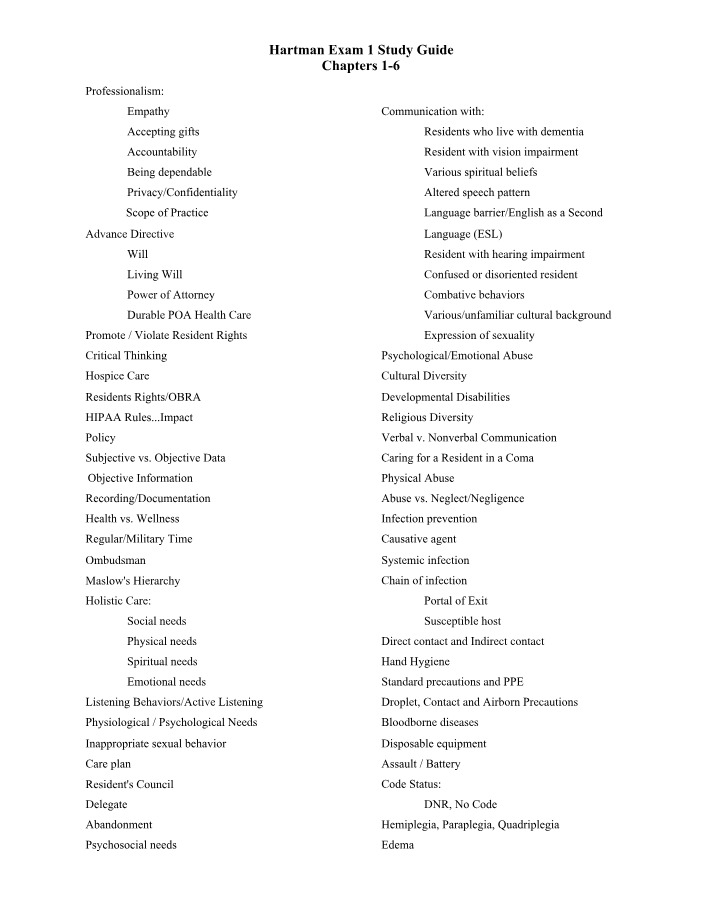 Hartman Exam 1 Study Guide (2021)