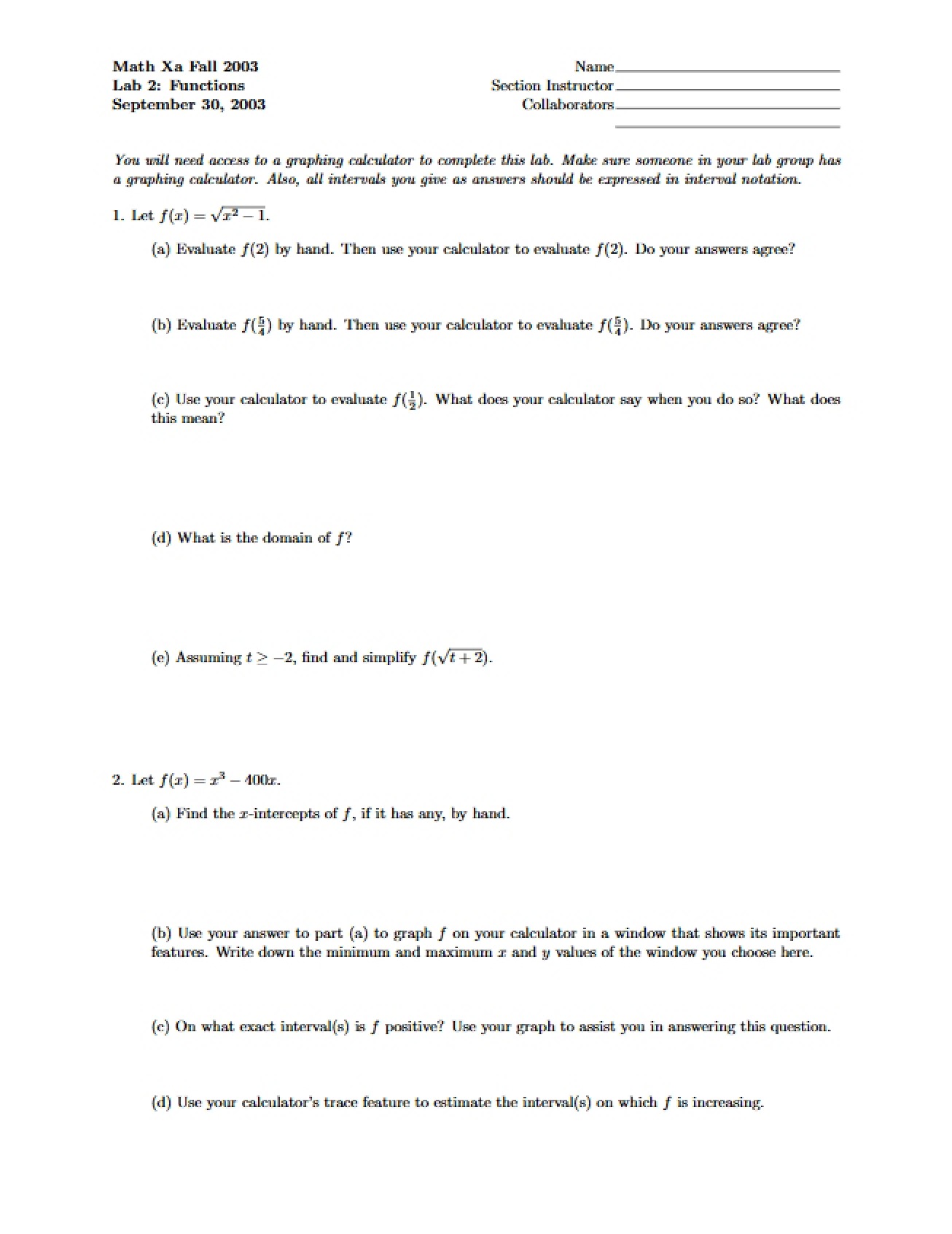 Functions Laboratory 2