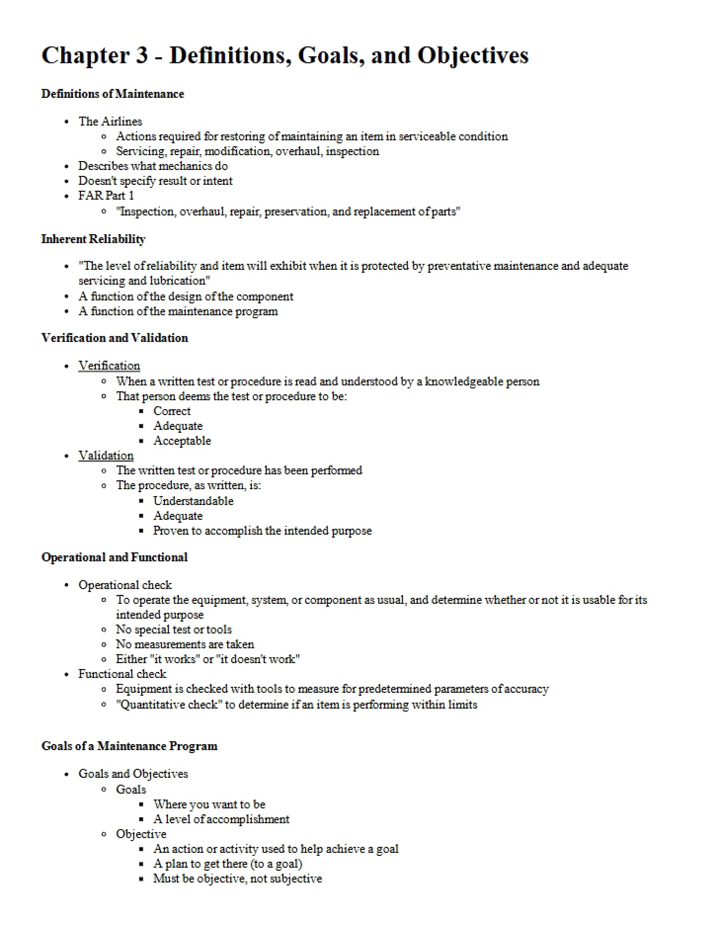 Goals, Objectives, and Definitions (Ch 3)