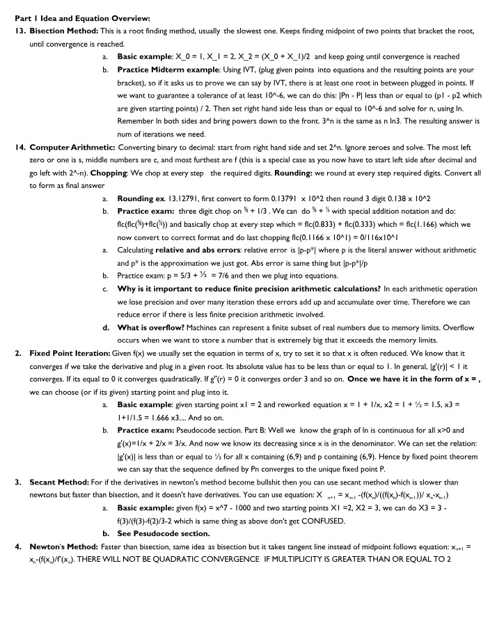 MATH 151A - Midterm Cheat Sheet