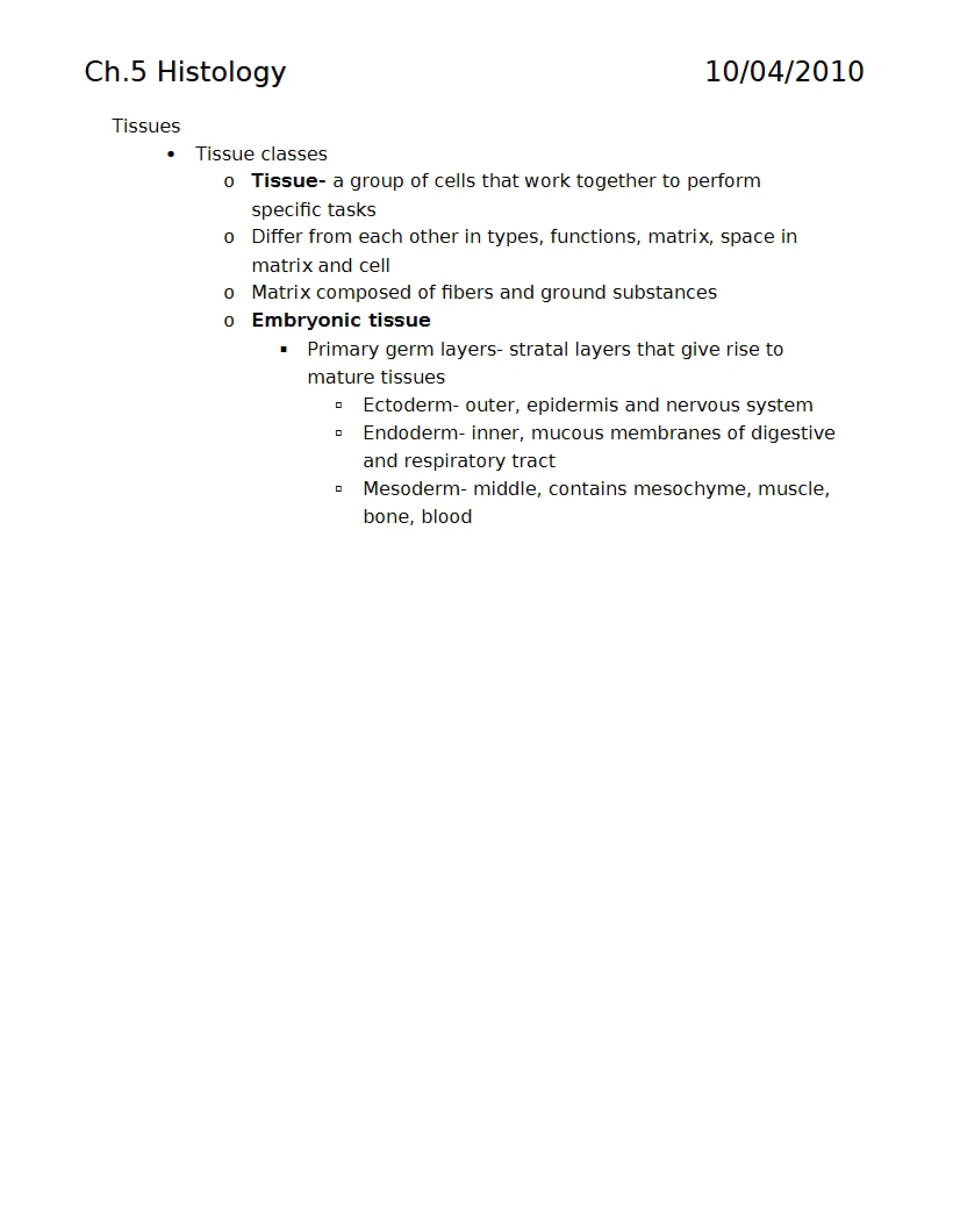 Histology (Chapter 5)