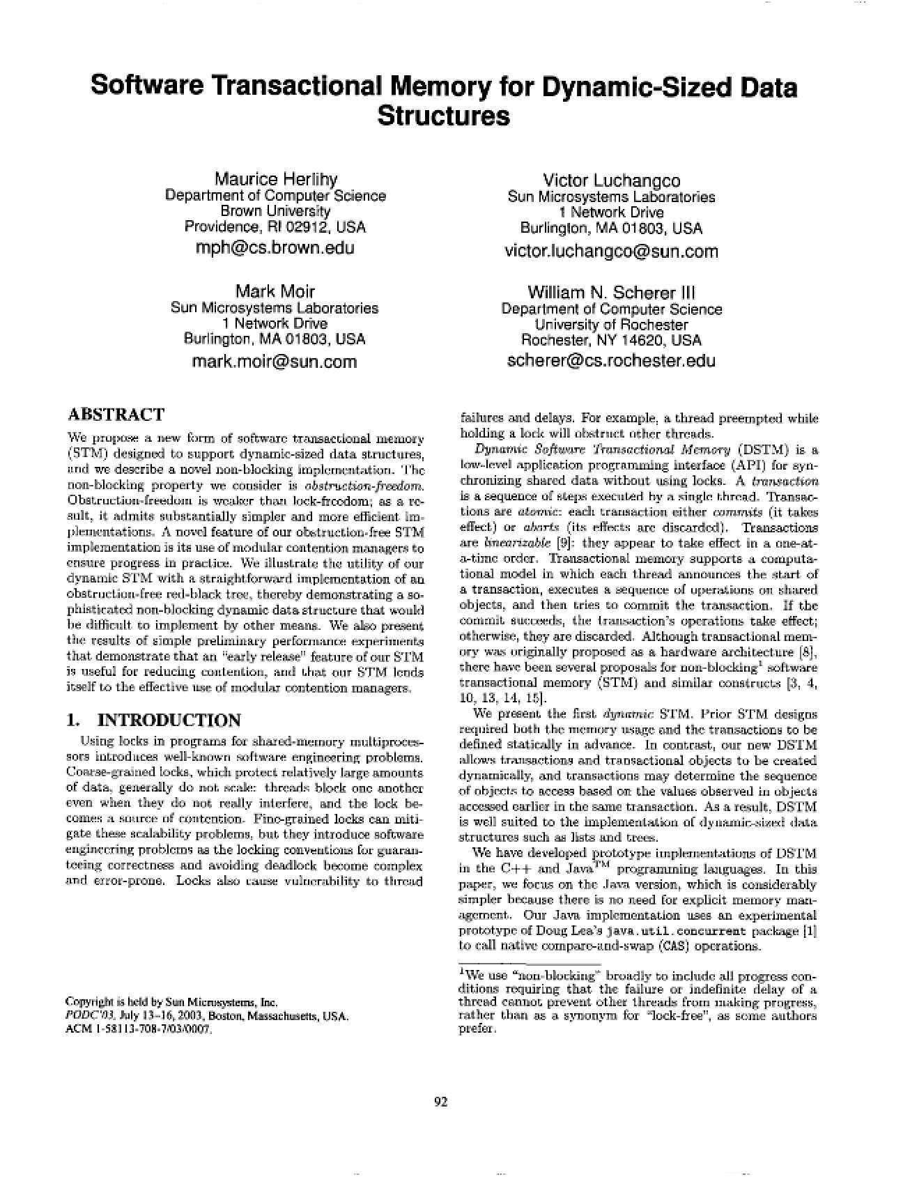 Transactional Memory in Software