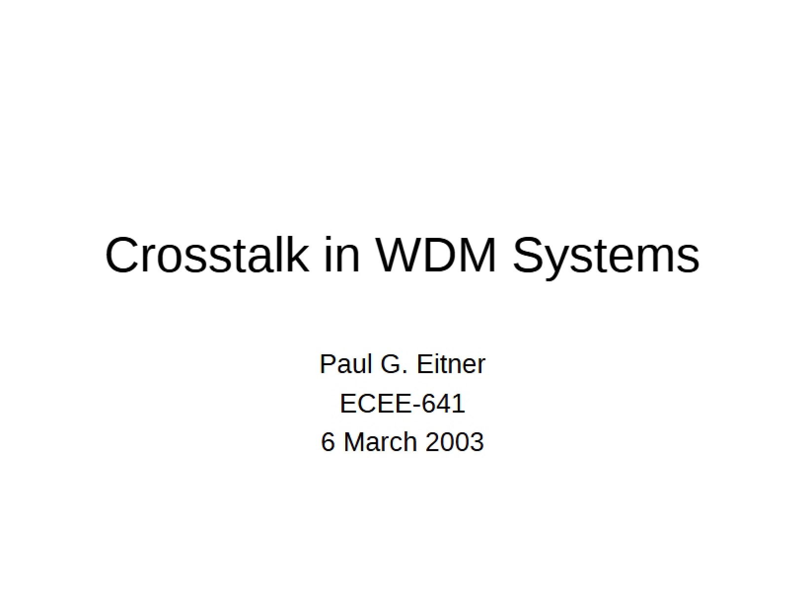 WDM Systems Crosstalk