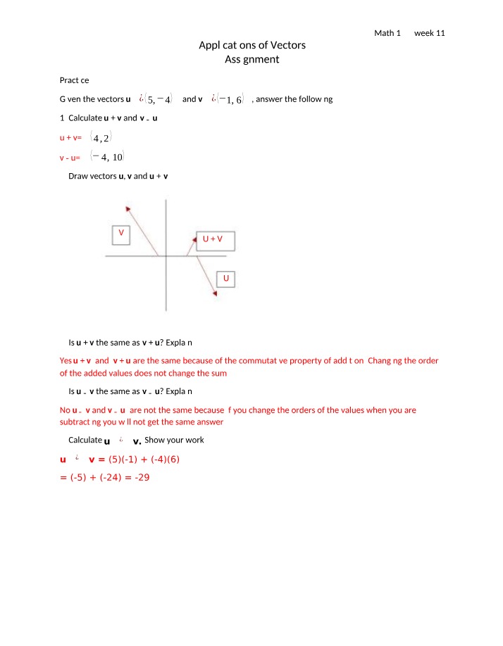 Applications of Vectors - Math 144 Assignment