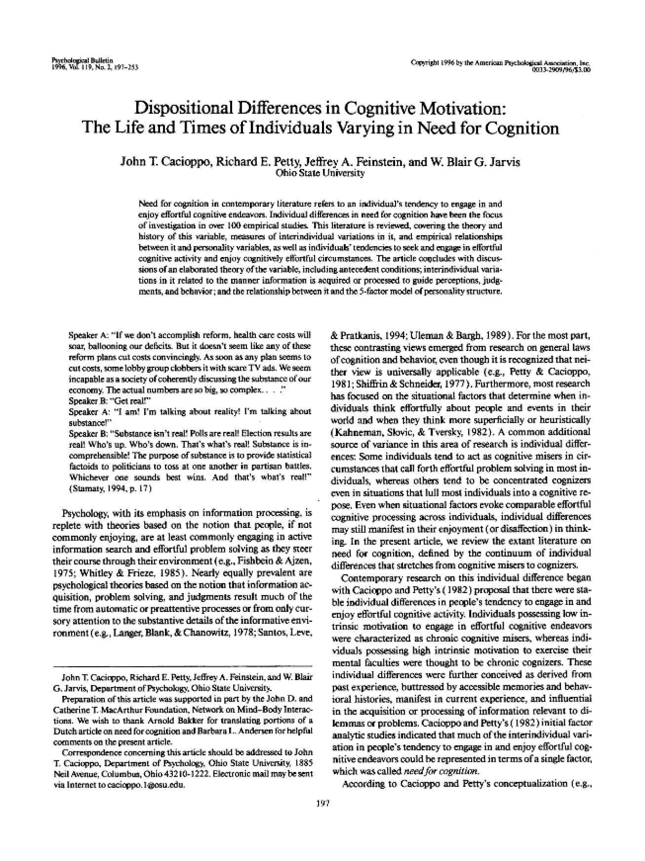 Need for Cognition Cacioppo et al. (1996)