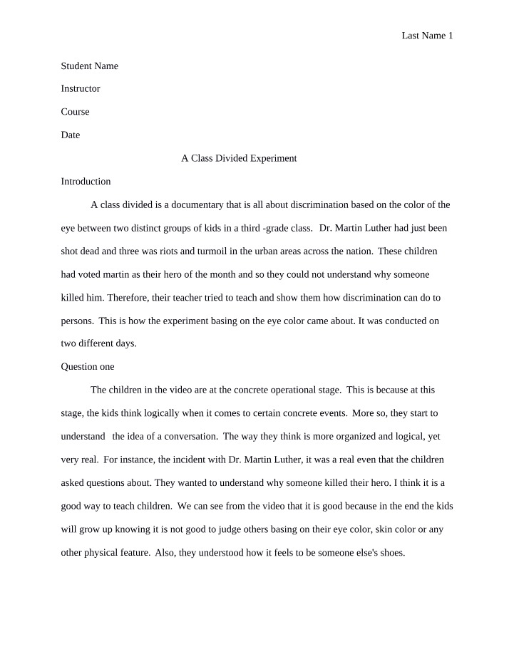 Experiment Analysis - A Class Divided