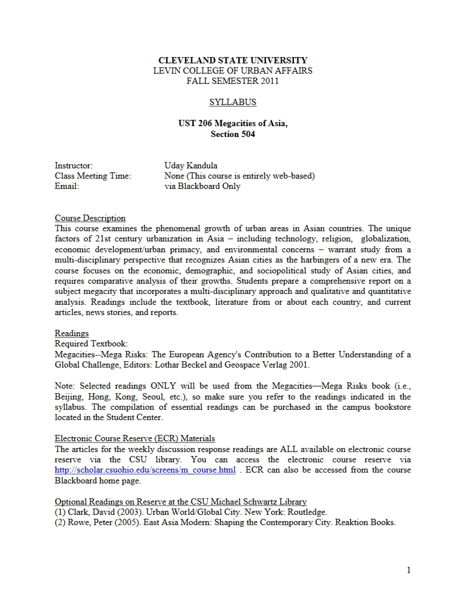 Syllabus for Asian Megacities